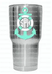 Custom Yeti Sized Anchor Life Preserver Monogram Vinyl Decal Initials Fits RTIC