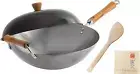 Classic Series 14-Inch Uncoated Carbon Steel Wok Set with Lid and Birch Handles,