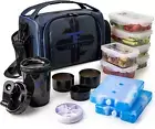 Insulated Lunch Box with 6 Portion Control Containers, Pill Dispenser, Shaker Cu