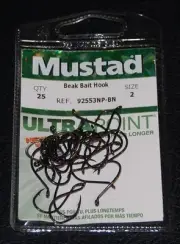 25 Pack Mustad Ultra Point 92553NPBN-02 Black Nickel Octopus Beak Hooks - Size 2