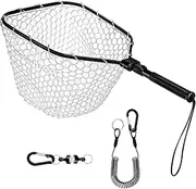 DEAYOU Fly Fishing Landing Net, Soft Rubber Mesh Bass Trout Net with Collapsible Handle and Magnetic Release, Folding Catch and Release Net for Freshwater, Fly Fishing Gear Accessories