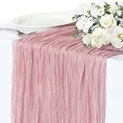 Pink Cheesecloth Table Runner, 10FT Dusty Pink Summer Boho Gauze Table Runner for Girl Baby in Bloom Baby Shower Bridal Shower Decorations Tea Party Table Centerpiece Decorations