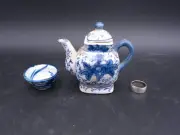 Blue & White Miniature Square Tea Pot with Lid Small and cup Oriental Teapot