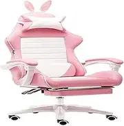 Pink Gaming Chair PU Leather High Back Ergonomic Racing Office Desk Computer Chairs with Lumbar Support, Rabbit Ears