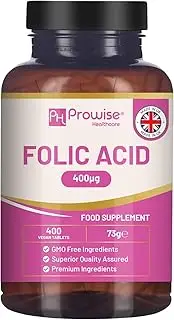 Folic Acid+ 400 mcg - Vegan Tablets with Vitamin B12 & Iodine | Vitamin B9 Tablets | Pregnancy Care Supplement | Made in UK by Prowise