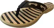 [Miss Shoes] Free Spirit Leather Navy/White Striped Nautical Toe Post Flip Flops