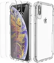 ORETech Compatible with iPhone X Case, iPhone Xs Case with 2 x Tempered Glass Screen Protector for iPhone X/XS Transparent Soft TPU Shockproof Cover for iPhone X/XS-Clear