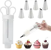 Checkzed Cake Decorating Kit with 6 Stainless Steel Piping Tips, Frosting Piping Set for Cake, Cupcake Injector, Decorating Tools with Icing Bags and Tips Set（White）