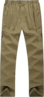 [Generic] Mens Pull On Drawstring Cargo Pants Lightweight Casual Work Pant Men Elastic Waist Straight Fit Trousers with 6 Pockets, Yellow, X-Large
