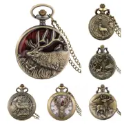 Elk Pocket Watch Vintage Style Watches with Quartz Movement Necklace Chain Gift