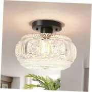 Semi Flush Mount Ceiling Light, Globe Glass Ceiling Light Fixture, Black