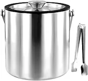 Double-Wall Stainless Steel Insulated Ice Bucket, with Lid and Ice Tong, 2Qt Ice Bucket Container, Good Sealing Ice Cube Bucket with Cover for Chilling Beer Cocktail Bar Parties (2L)