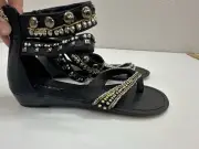Bamboo Womens Sandals Size 7 Willow-61 Black Flat Gladiator Beaded Studded Y2K