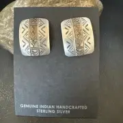 Old Pawn Navajo Stamped 12K Gold Sterling Silver Native American Earrings 19090