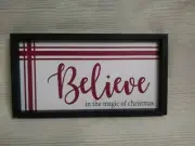 New! 'BELIEVE in the Magic of Christmas' Box Frame Sign Decor Farmhouse Santa