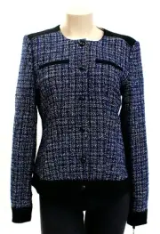 Tommy Hilfiger Blue & Black Button-Snap Front Tweed Suit Jacket Women's NWT