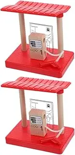2pcs Wooden Railway Gas Station Toy for Boys and Girls DIY Train Assembly Scene Pretend Play Gas Station Model Train Set Accessories