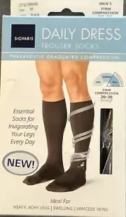 New Sigvaris Men Compression Socks 20-30 mmHg Medium Black Knee High Firm