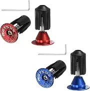 uxcell 2Pair Bike Handlebar End Plugs Aluminum Bar End Caps 16-21mm Adjustment Expanding Locking with Tool for MTB Road BMX Fixed Gear Bike, Red Blue