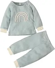 [AKWFUNZ] 2 PCS Kid‘s Sweatshirt and Pants Beautiful Rainbow Pattern Print Winter Suits Clothes