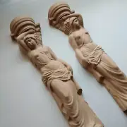 Pair Wood Carved Corbel Aphrodite Greek Sculpt Candle Holder Fireplace Balusters