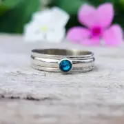 Blue Topaz Round Stone 925 Sterling Silver Spinner Ring Handmade Gift For Women