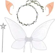 BESPORTBLE 1 Set Fairy Wings Costume Set Butterfly Wings Floral Garland Star Wand Elf Ears Vibrant Colors for Halloween Cosplay Parties Comfortable Fit for Adults
