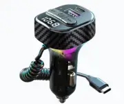 Basecn Car Bluetooth5.3 FM Transmitter with Type C Coiled Cable(1M), 3-Ports ...