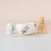 Sakura Matcha Whisk Set – Cherry Blossom Design Pottery Bowl, Large & Easy to Whisk, Complete Matcha Kit, 17oz
