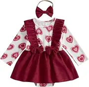[Ayalinggo] Newborn Baby Girl Valentines Day Outfit Red Heart Romper Skirt St Patrick Irish Clover Spring Clothes With Bow