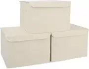 Large 42 Quarts Collapsible Stackable Storage Bins with Lids [3-Pack] Foldable F