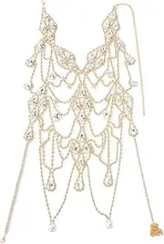 Sexy Rhinestone Chest Chain, Statement Bra Body Jewelry Sparkly Multi-layered Tassel Bikini Beach Bra Body Chains for Women