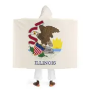 Illinois Sherpa Fleece Blanket With Hood Featuring the Illinois Flag