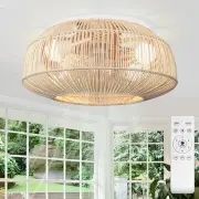 Boho Caged Ceiling Fan with Lights & Remote Control Kit, 20" Flush Mount Ratt...