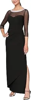 [Alex Evenings] Women's Long Shift Dress Illusion Neckline (Petite and Regular)