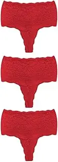 [Cottonhill Underwear] High Waisted Lace Panties, Sexy Thongs for Women with Elastic Criss Cross Back and Rhinestone Detail