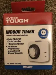 Hyper Tough Indoor Timer 2 Prong, 24 Hr On/off cycles Per Day. NEW