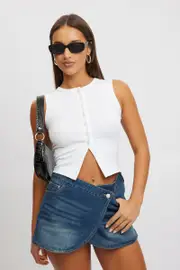 White Button Front Top Sleeveless - Size 14L, Women's Tank