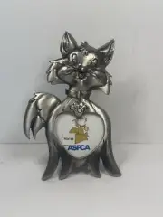 Pewter Metal Silver Tone Small Oval Picture Frame Cat