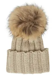 Inverni Cortina Slate Grey Pompom Cashmere Beanie - Sand One Size