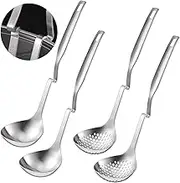 Patelai Stainless Steel Hot Pot Strainer Scoops Hotpot Soup Ladle Spoon Set Skimmer Spoon Slotted Strainer Ladle Gravy Colander Kitchen Cooking Utensil(4 Pieces)