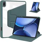 Case for OnePlus Pad 2 Pro 13.2 inch 2025 Tablet Leather Case with Auto Wake/Sleep, 360° Rotating Stand Cover Acrylic Clear Back Cover Built-in Pencil Holder (Green)