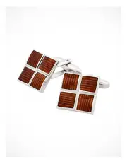 [Cudworth] Polished Rhodium Plated Square Cufflinks with 4 Coffee Enamel Inlays in Silver