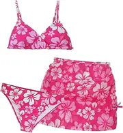 Aivtalk 3 Stück Mädchen Bikini Sets mit Cover Up Rock Kinder Gepolstert Schwimmanzug Verstellbar Schultergurte Top Sommer Strand Badeanzug 8-14 Jahre