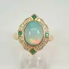 3Ct Oval Cut Opal & Emerald Women's Halo Engagement Ring 14K Yellow Gold Plated