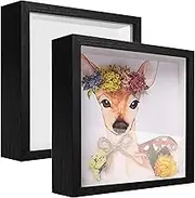 SUNMEG 8x8 Shadow Box Frame Display Case, Wood with Plexiglass, Display Case Box for Memorabilia, Medal, Crafts,Tickets and Photos, Picture Frame for Wall and Tabletop (2pcs-Black, 8x8)