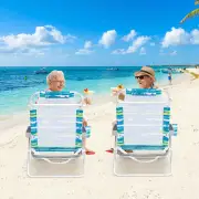 Costway2 Pack Folding Beach Chair Adjustable with Head Pillow and Towel Bar-Green