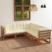 Generic 5 Piece Garden Lounge Set with Cushions Solid Pinewood,3076547