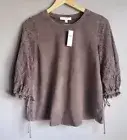 New Anthropologie Eri + Ali Eyelet Mauve Purple Tee Top