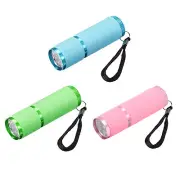9 LED Glow in Dark Flashlights, 3 Pcs Mini Aluminum Flashlight (Blue/Pink/Green)